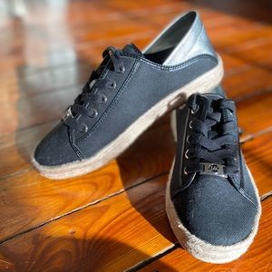 Michael Kors Bryson Lace Tie Up Espadrilles Black/ Silver Size 6